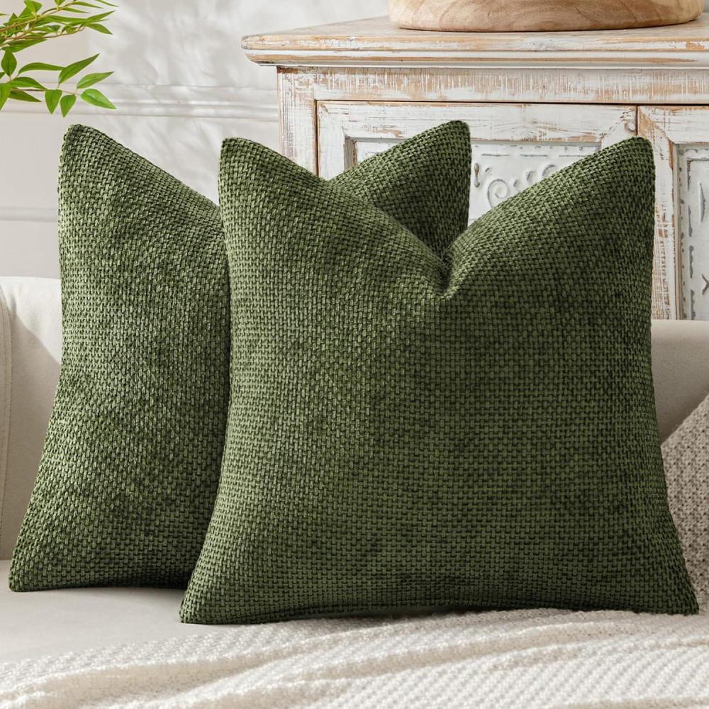imageMIULEE Pack of 2 Christmas Couch Throw Pillow Covers 18x18 Inch Neutral Beige Modern Boho Accent Decorative Pillow Covers Soft Chenille Farmhouse Cushion Covers for Home Decor Bed Sofa Living RoomOlive Green