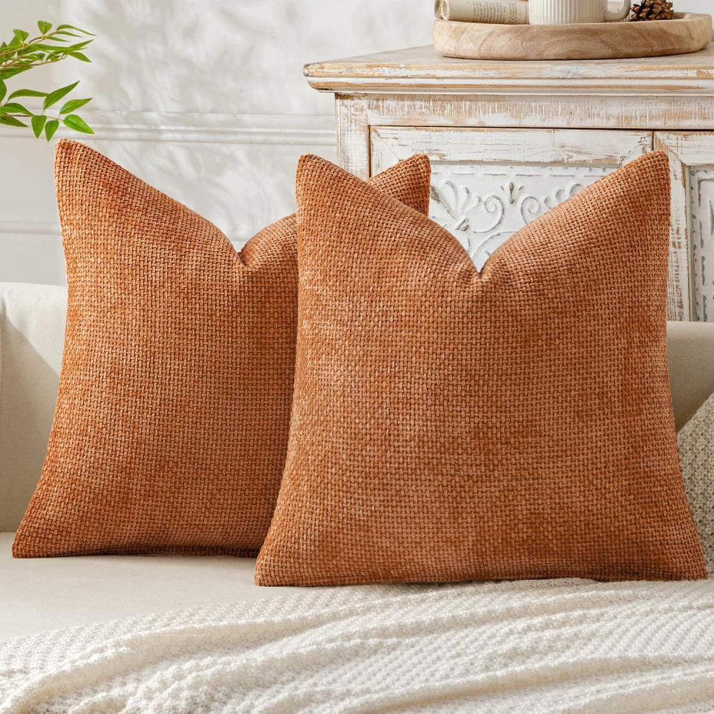 imageMIULEE Pack of 2 Christmas Couch Throw Pillow Covers 18x18 Inch Neutral Beige Modern Boho Accent Decorative Pillow Covers Soft Chenille Farmhouse Cushion Covers for Home Decor Bed Sofa Living RoomOrange