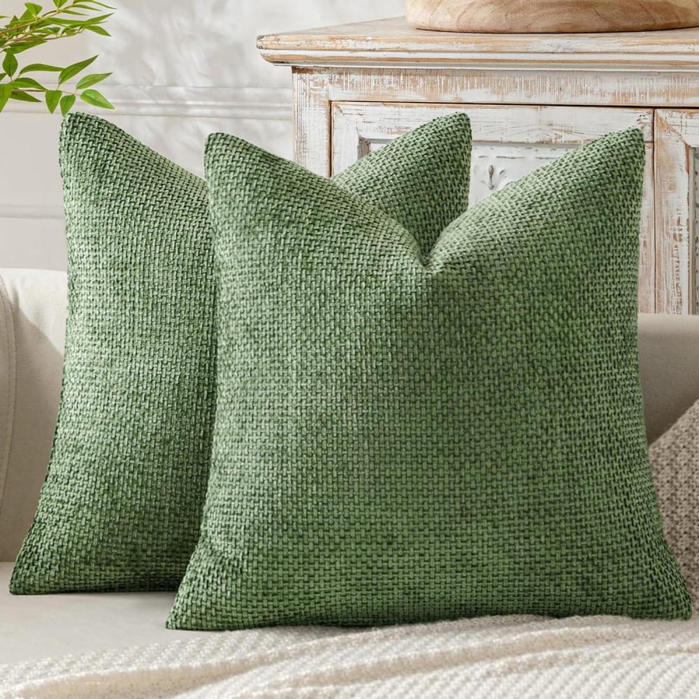 imageMIULEE Pack of 2 Christmas Couch Throw Pillow Covers 18x18 Inch Neutral Beige Modern Boho Accent Decorative Pillow Covers Soft Chenille Farmhouse Cushion Covers for Home Decor Bed Sofa Living RoomSage Green