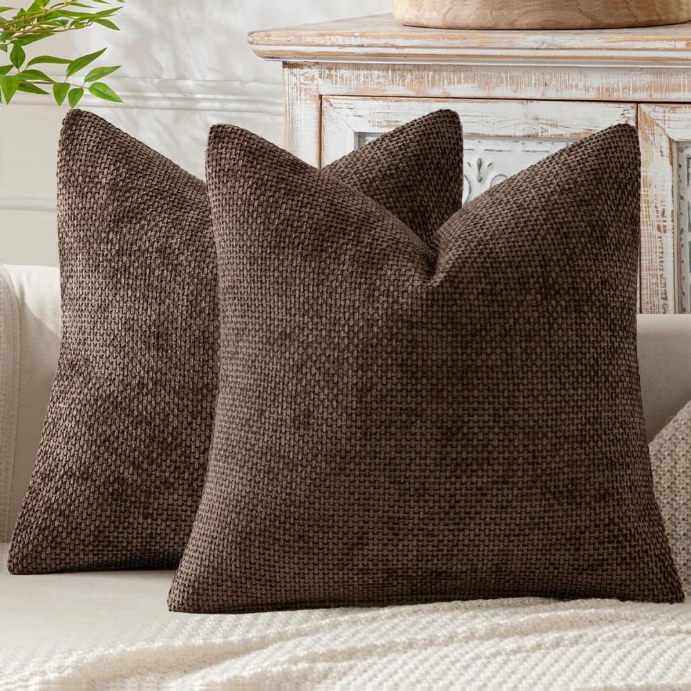 imageMIULEE Pack of 2 Christmas Couch Throw Pillow Covers 18x18 Inch Neutral Beige Modern Boho Accent Decorative Pillow Covers Soft Chenille Farmhouse Cushion Covers for Home Decor Bed Sofa Living RoomDark Brown