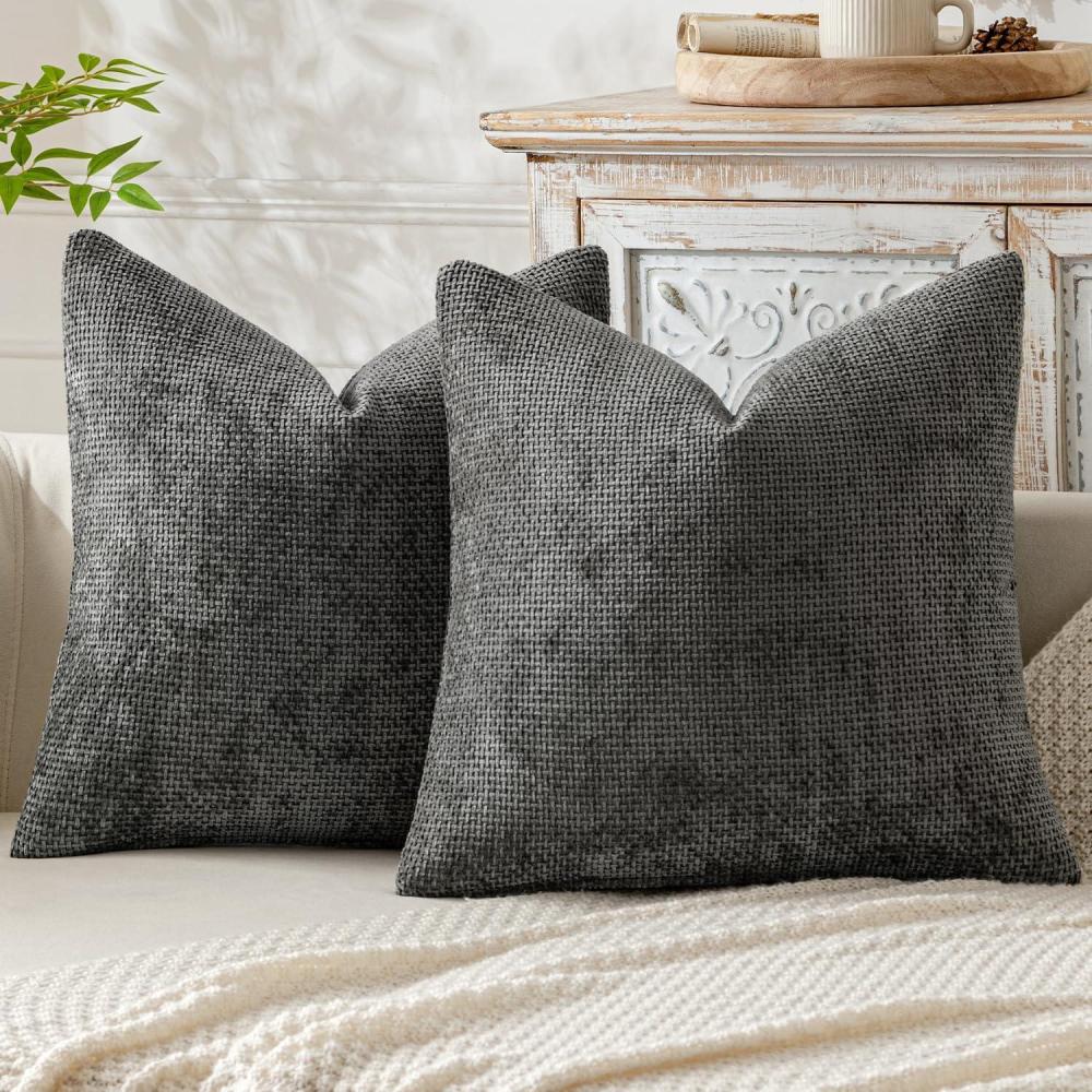 imageMIULEE Pack of 2 Christmas Couch Throw Pillow Covers 18x18 Inch Neutral Beige Modern Boho Accent Decorative Pillow Covers Soft Chenille Farmhouse Cushion Covers for Home Decor Bed Sofa Living RoomDark Gray