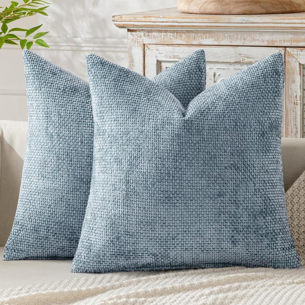 imageMIULEE Pack of 2 Christmas Couch Throw Pillow Covers 18x18 Inch Neutral Beige Modern Boho Accent Decorative Pillow Covers Soft Chenille Farmhouse Cushion Covers for Home Decor Bed Sofa Living RoomLight Blue