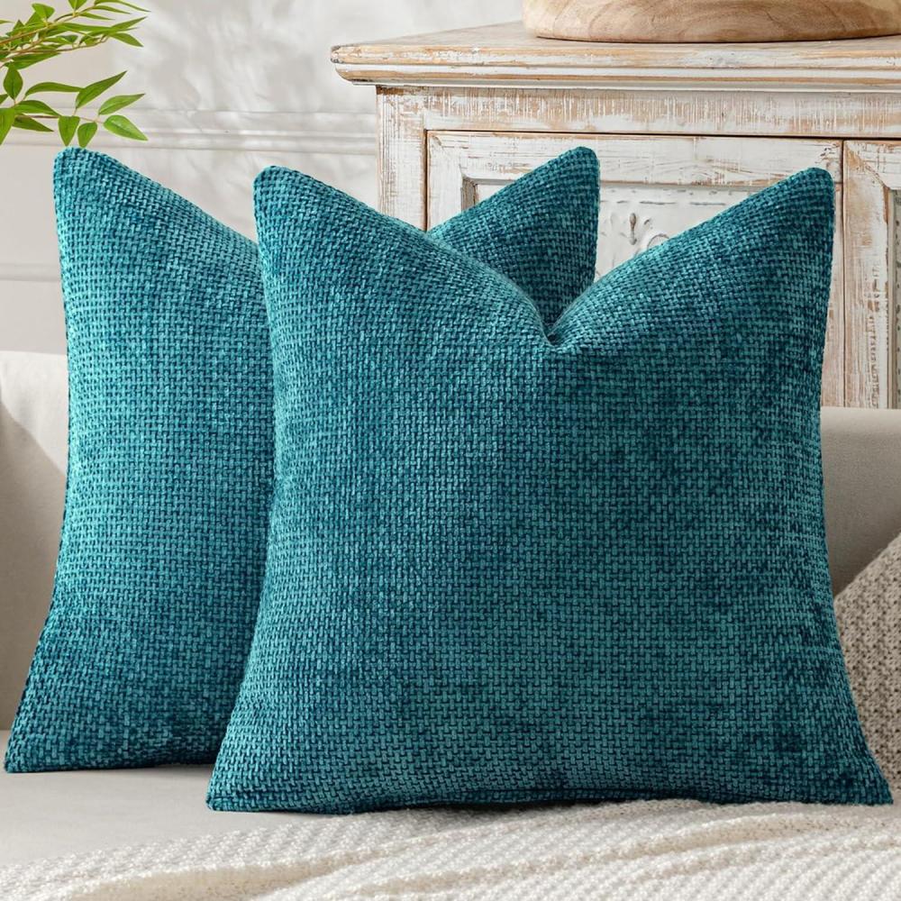 imageMIULEE Pack of 2 Christmas Couch Throw Pillow Covers 18x18 Inch Neutral Beige Modern Boho Accent Decorative Pillow Covers Soft Chenille Farmhouse Cushion Covers for Home Decor Bed Sofa Living RoomTeal