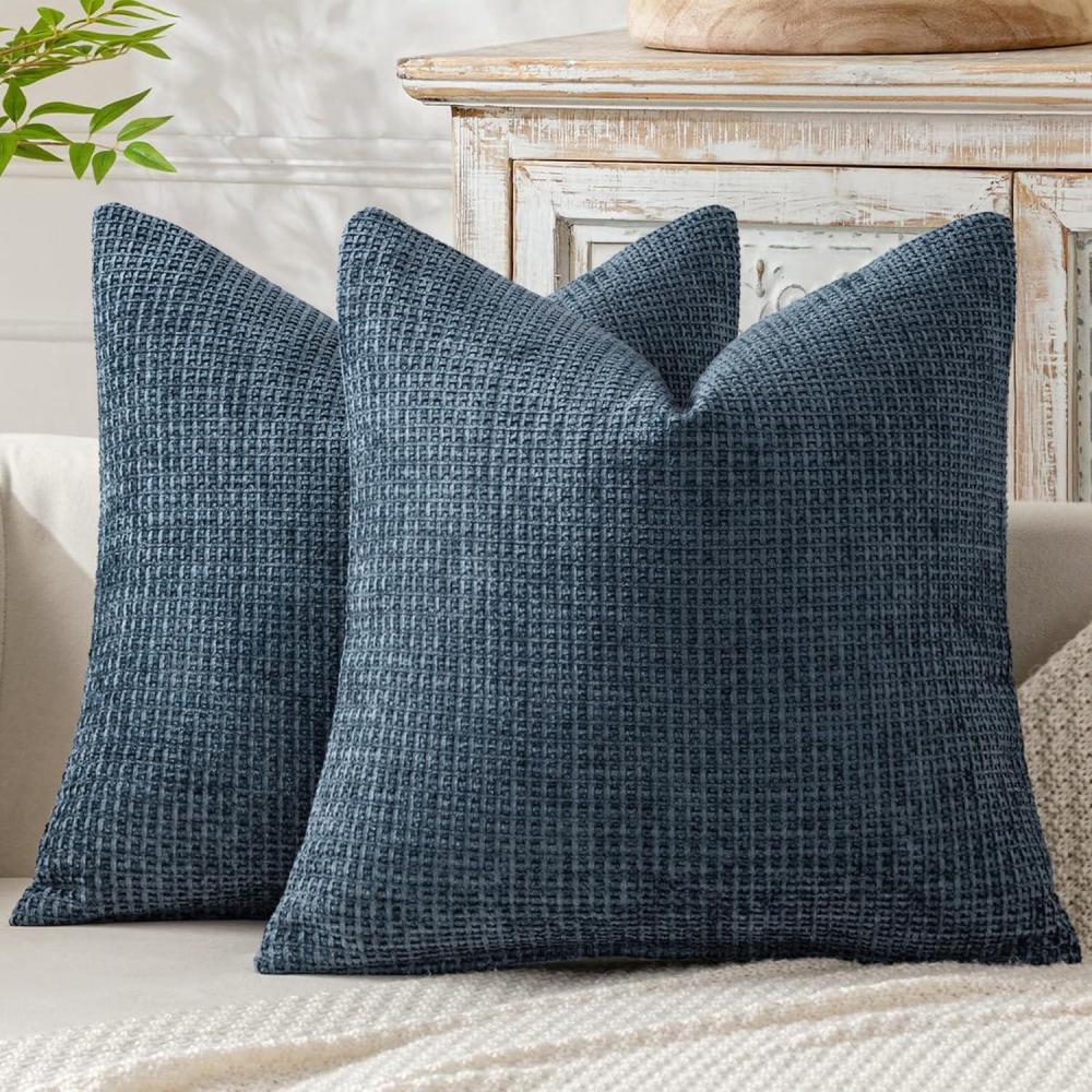 imageMIULEE Pack of 2 Christmas Couch Throw Pillow Covers 18x18 Inch Neutral Beige Modern Boho Accent Decorative Pillow Covers Soft Chenille Farmhouse Cushion Covers for Home Decor Bed Sofa Living RoomNavy Blue