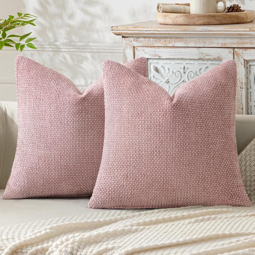 imageMIULEE Pack of 2 Christmas Couch Throw Pillow Covers 18x18 Inch Neutral Beige Modern Boho Accent Decorative Pillow Covers Soft Chenille Farmhouse Cushion Covers for Home Decor Bed Sofa Living RoomPink