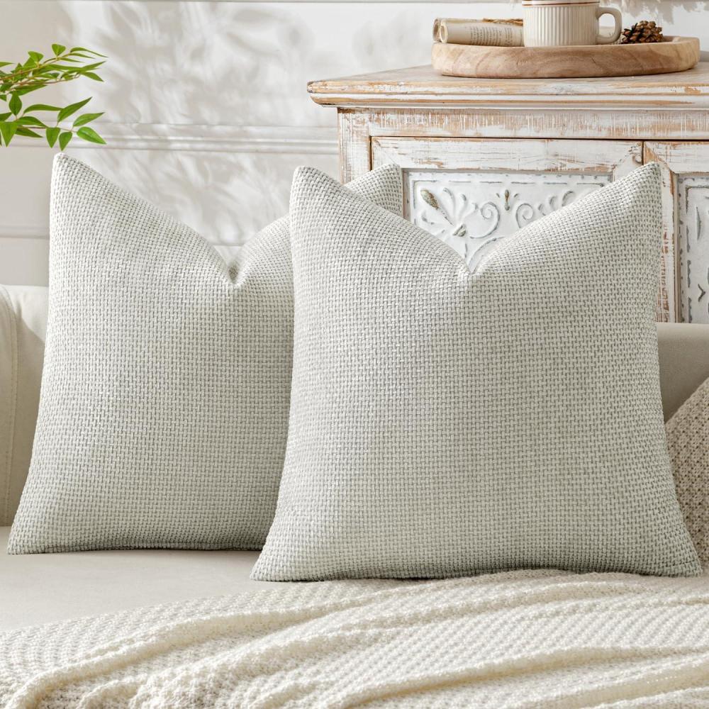 imageMIULEE Pack of 2 Christmas Couch Throw Pillow Covers 18x18 Inch Neutral Beige Modern Boho Accent Decorative Pillow Covers Soft Chenille Farmhouse Cushion Covers for Home Decor Bed Sofa Living RoomGreywhite