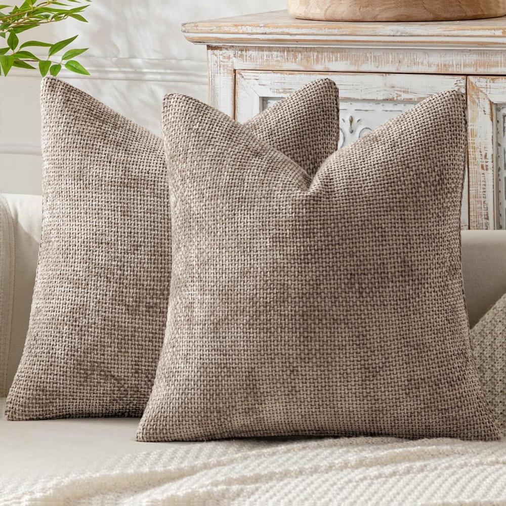 imageMIULEE Pack of 2 Christmas Couch Throw Pillow Covers 18x18 Inch Neutral Beige Modern Boho Accent Decorative Pillow Covers Soft Chenille Farmhouse Cushion Covers for Home Decor Bed Sofa Living RoomLight Khaki