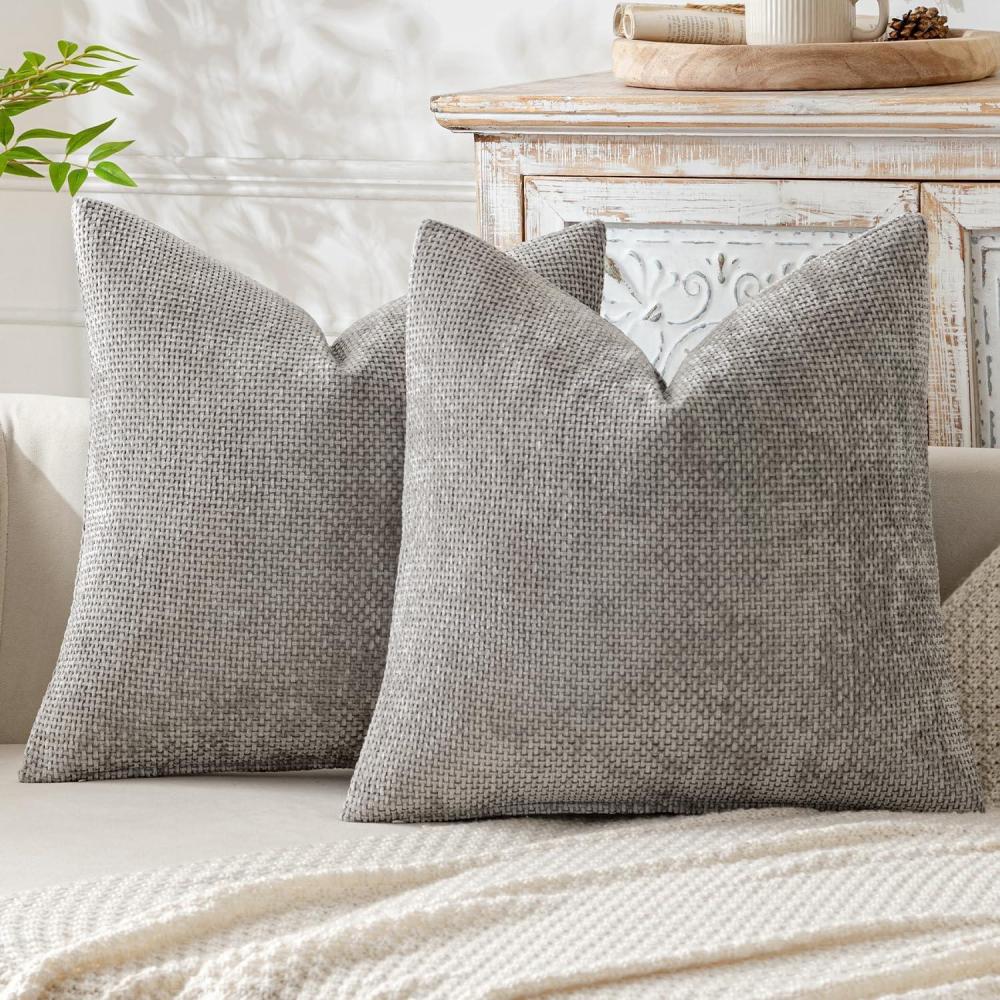 imageMIULEE Pack of 2 Christmas Couch Throw Pillow Covers 18x18 Inch Neutral Beige Modern Boho Accent Decorative Pillow Covers Soft Chenille Farmhouse Cushion Covers for Home Decor Bed Sofa Living RoomLight Gray