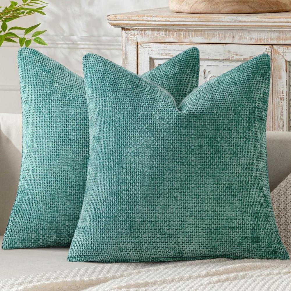 imageMIULEE Pack of 2 Christmas Couch Throw Pillow Covers 18x18 Inch Neutral Beige Modern Boho Accent Decorative Pillow Covers Soft Chenille Farmhouse Cushion Covers for Home Decor Bed Sofa Living RoomAqua Green