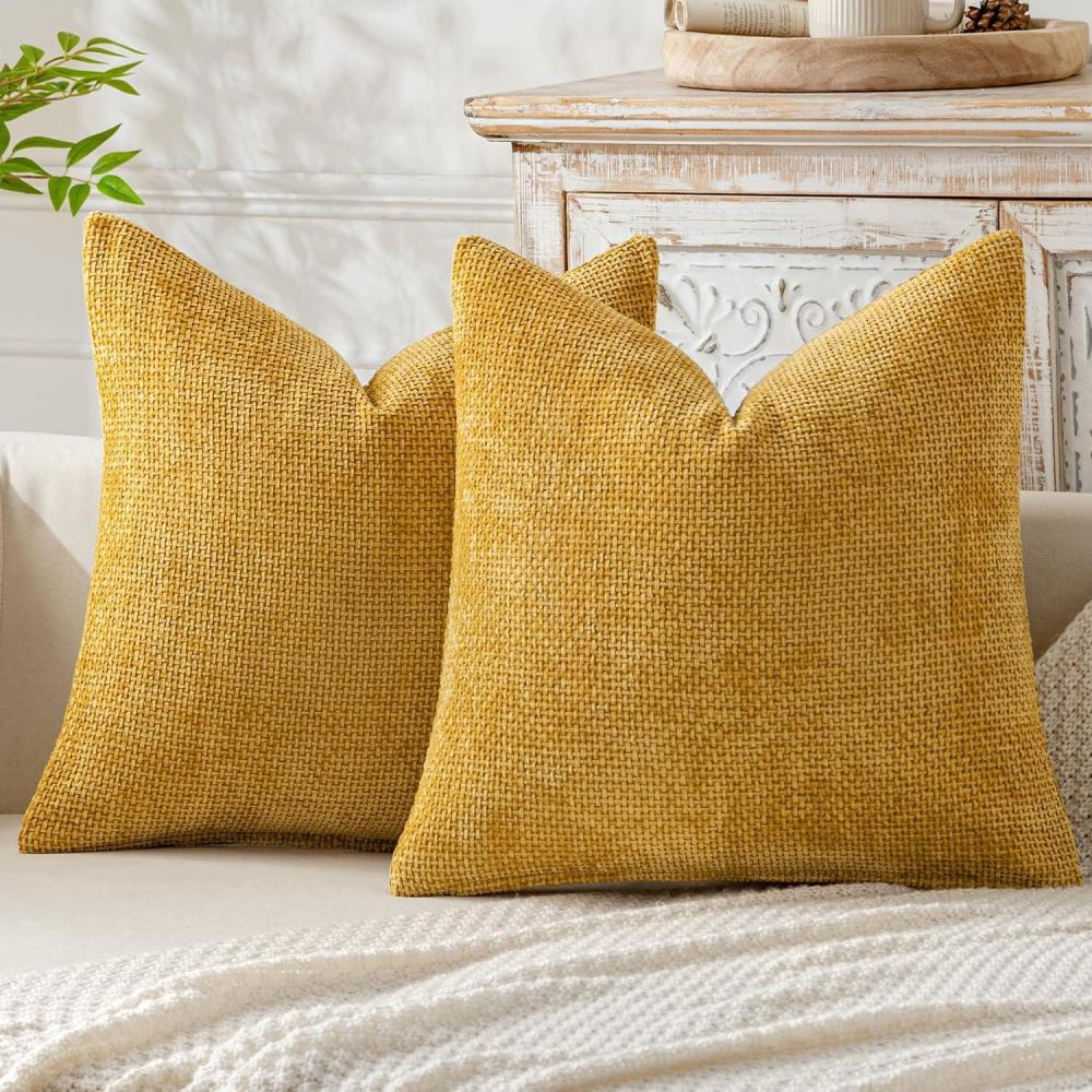 imageMIULEE Pack of 2 Christmas Couch Throw Pillow Covers 18x18 Inch Neutral Beige Modern Boho Accent Decorative Pillow Covers Soft Chenille Farmhouse Cushion Covers for Home Decor Bed Sofa Living RoomGold