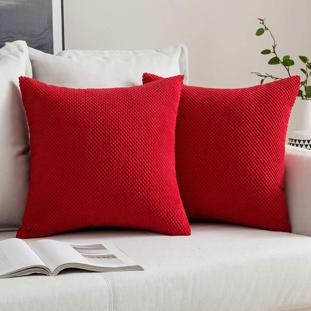 imageMIULEE Pack of 2 Christmas Decorative Throw Pillow Covers Corduroy Pillow Cases Square Small Granular Pillowcases Solid Soft Pillow Shams for Decor Couch Sofa Bed 18 x 18 Inch Red