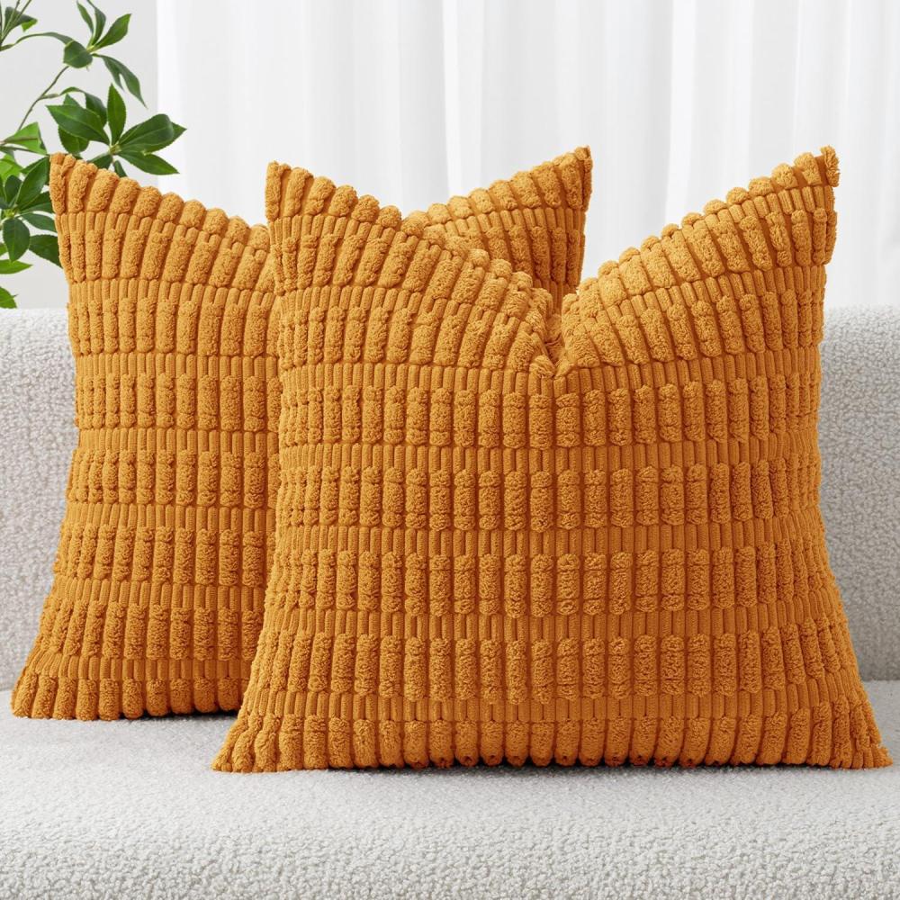 imageMIULEE Pack of 2 Christmas Red Corduroy Decorative Pillow Covers 18x18 Inch Soft Boho Striped Throw Pillow Covers Modern Farmhouse Home Decor for Sofa Living Room Couch BedBurnt Orange