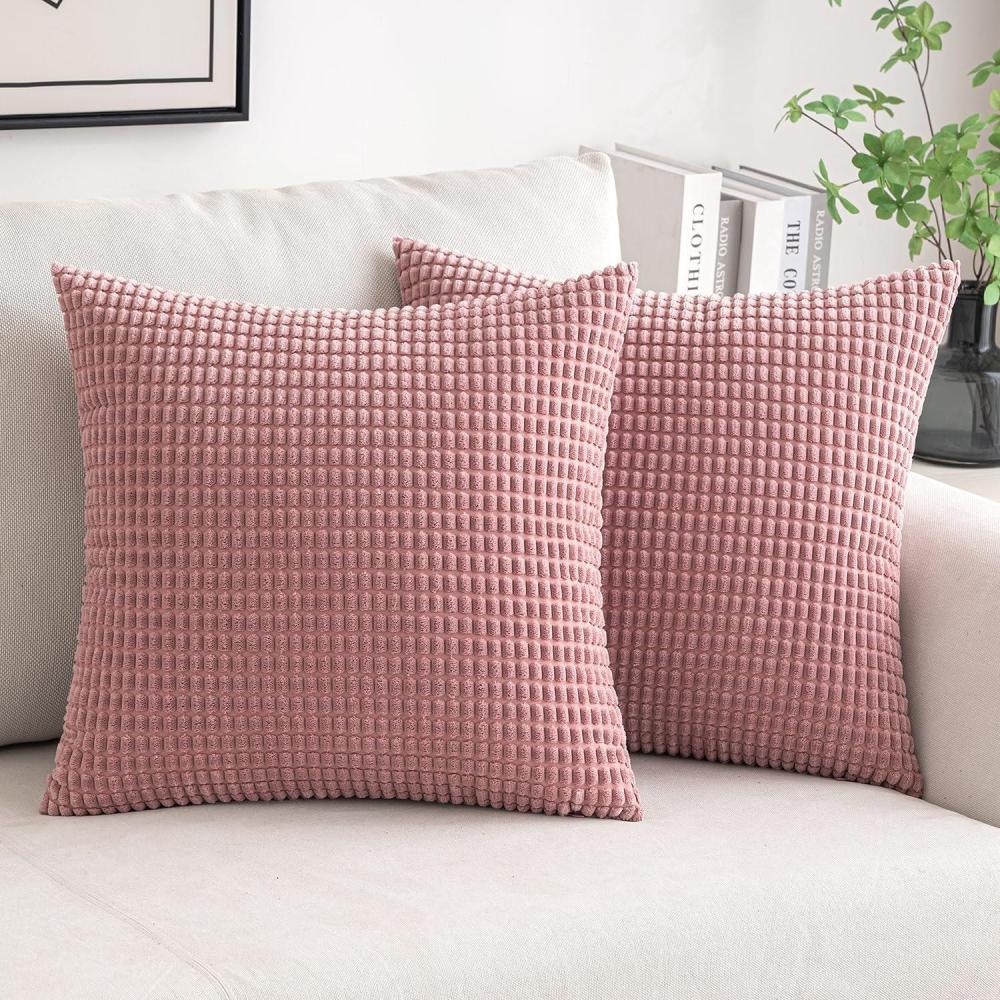 imageMIULEE Pack of 2 Corduroy Soft Soild Decorative Square Throw Pillow Covers Set Cushion Case for Sofa Bedroom Car 12x20 Inch Inch 30 x 50 cmBlush Pink