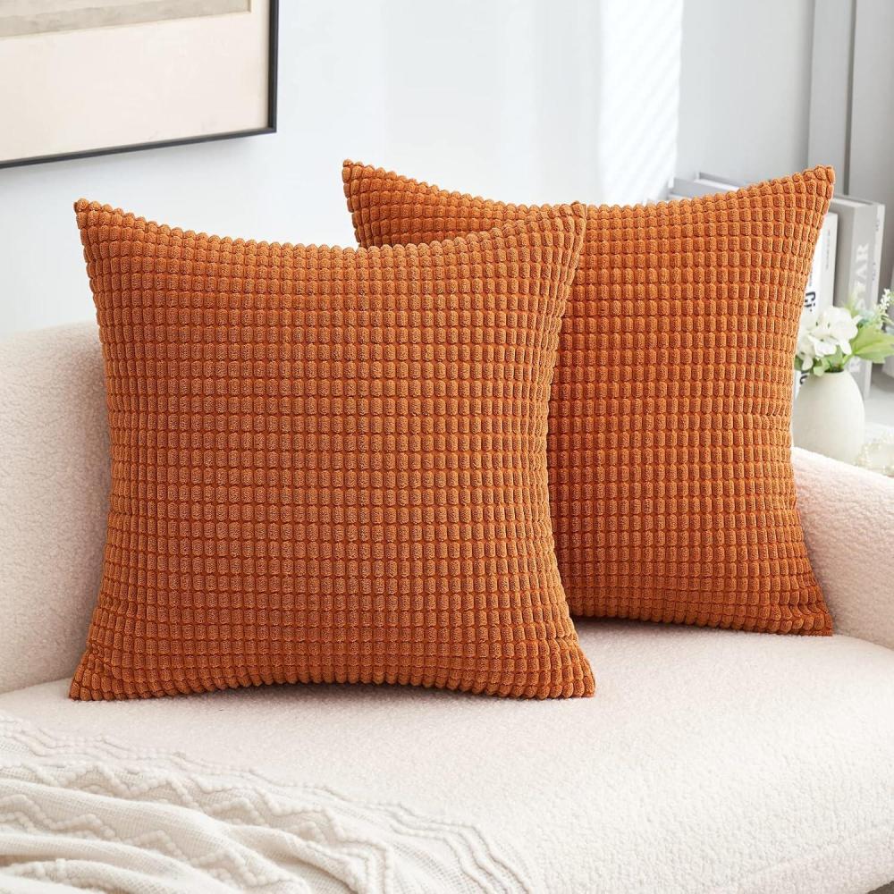 imageMIULEE Pack of 2 Corduroy Soft Soild Decorative Square Throw Pillow Covers Set Cushion Case for Sofa Bedroom Car 12x20 Inch Inch 30 x 50 cmBurnt Orange