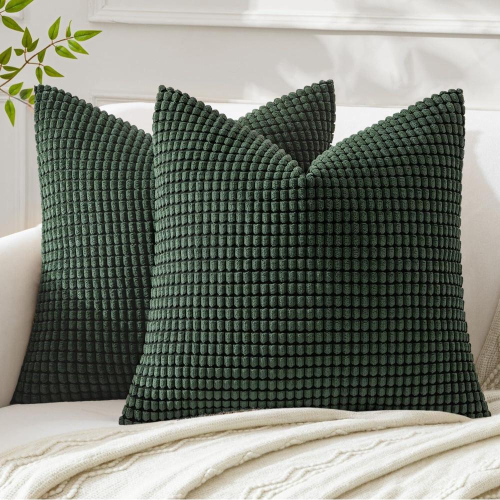 imageMIULEE Pack of 2 Corduroy Soft Soild Decorative Square Throw Pillow Covers Set Cushion Case for Sofa Bedroom Car 12x20 Inch Inch 30 x 50 cmDark Green