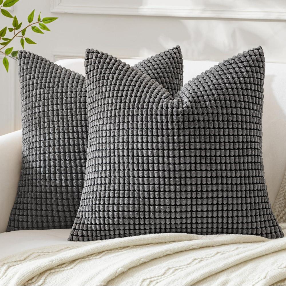 imageMIULEE Pack of 2 Corduroy Soft Soild Decorative Square Throw Pillow Covers Set Cushion Case for Sofa Bedroom Car 12x20 Inch Inch 30 x 50 cmGrey