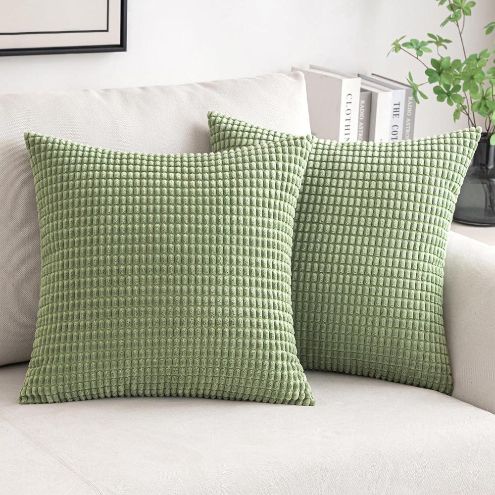 imageMIULEE Pack of 2 Corduroy Soft Soild Decorative Square Throw Pillow Covers Set Cushion Case for Sofa Bedroom Car 12x20 Inch Inch 30 x 50 cmLight Green
