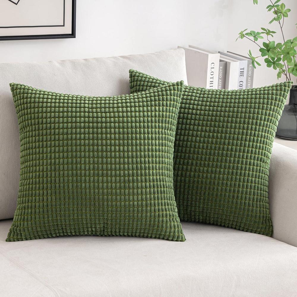 imageMIULEE Pack of 2 Corduroy Soft Soild Decorative Square Throw Pillow Covers Set Cushion Case for Sofa Bedroom Car 12x20 Inch Inch 30 x 50 cmMoss Green