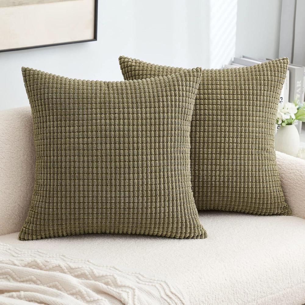imageMIULEE Pack of 2 Corduroy Soft Soild Decorative Square Throw Pillow Covers Set Cushion Case for Sofa Bedroom Car 12x20 Inch Inch 30 x 50 cmOlive Green
