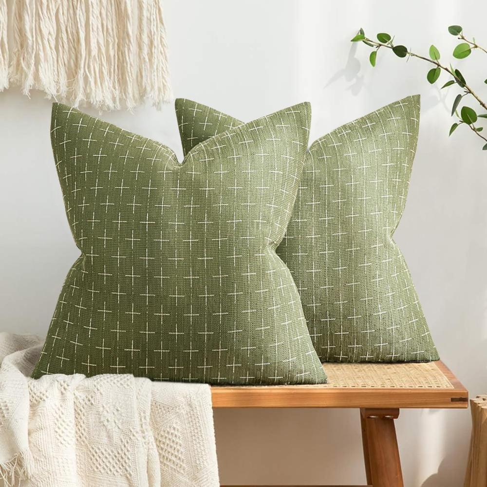 imageMIULEE Pack of 2 Decorative Burlap Linen Euro Sham Throw Pillow Covers for Sofa Couch Bed 24x24 Inch Modern Farmhouse Vintage Pillowcases Rustic Woven Textured Cushion Cover BlueSage Green