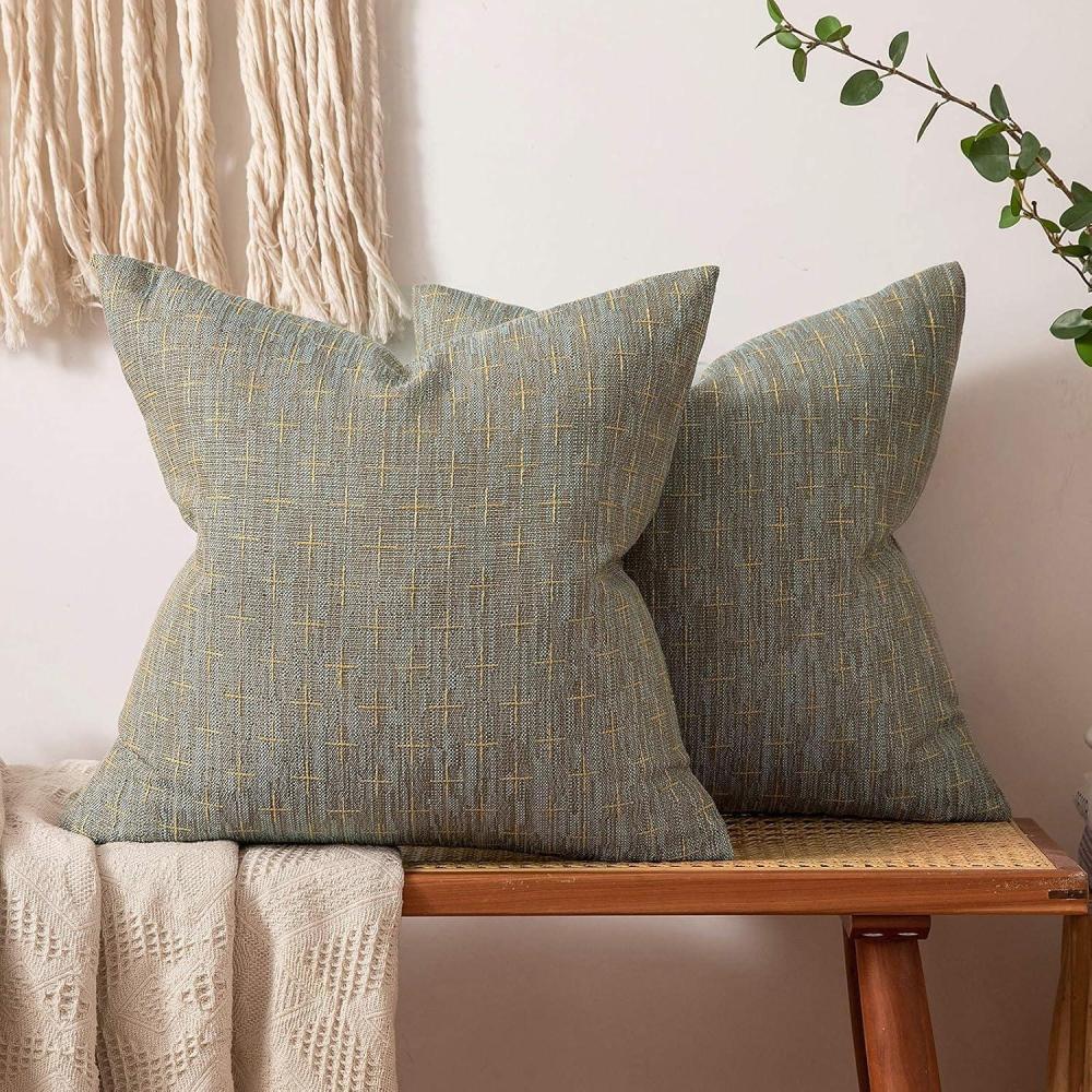imageMIULEE Pack of 2 Decorative Burlap Linen Euro Sham Throw Pillow Covers for Sofa Couch Bed 24x24 Inch Modern Farmhouse Vintage Pillowcases Rustic Woven Textured Cushion Cover BlueKhaki