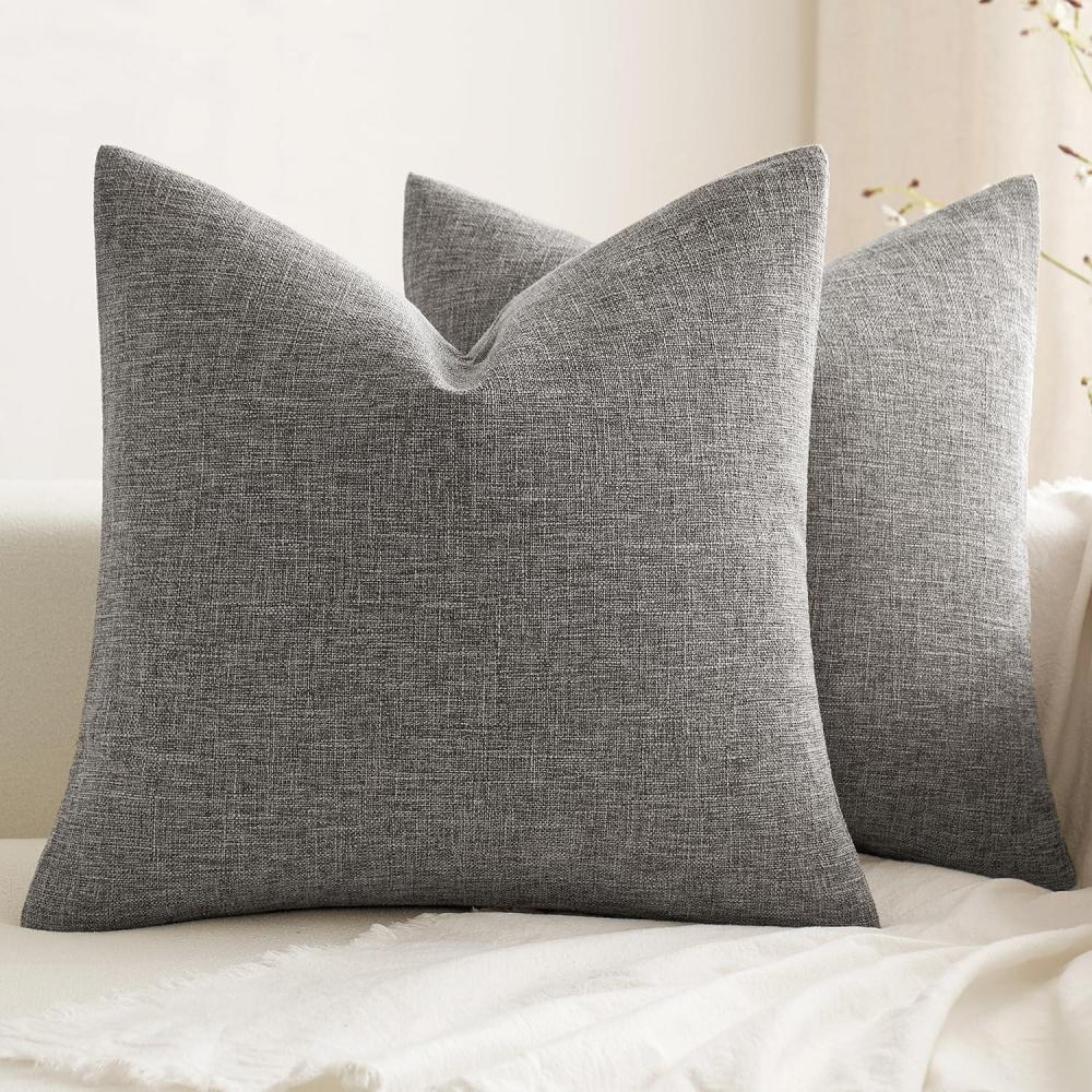 imageMIULEE Pack of 2 Decorative Farmhouse Linen Pillow Covers Rustic Boho Accent Outdoor Couch Throw Pillow Covers for Cushion Bed Sofa Living Room Home Decor 18x18 Inch IvoryGrey