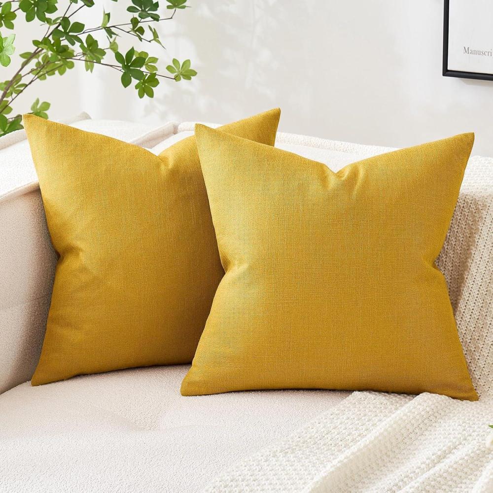 imageMIULEE Pack of 2 Decorative Linen Burlap Textured Pillow Covers Farmhouse Boho Accent Pillowcases Spring Home Decor for Couch Sofa Bedroom Living Room 18x18 Inch Light Olive GreenBright Yellow