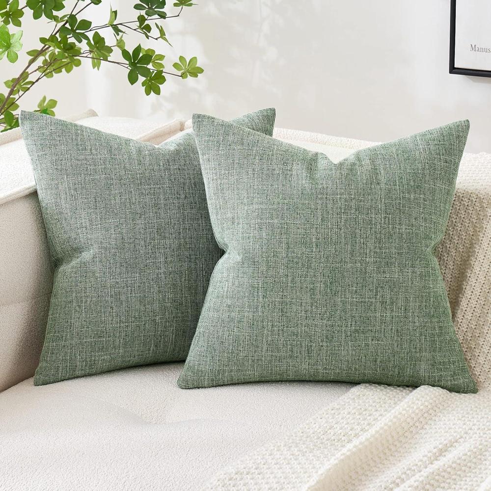 imageMIULEE Pack of 2 Decorative Linen Burlap Textured Pillow Covers Farmhouse Boho Accent Pillowcases Spring Home Decor for Couch Sofa Bedroom Living Room 18x18 Inch Light Olive GreenSage Green
