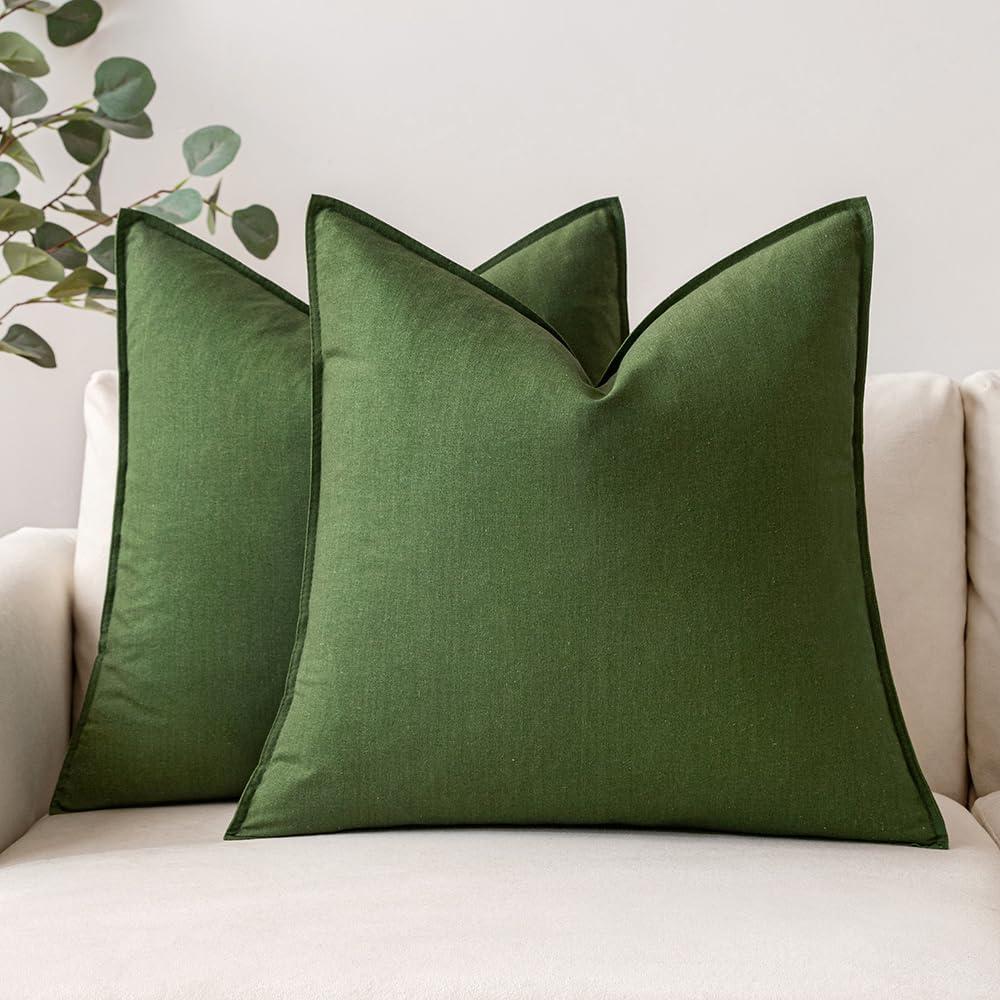 imageMIULEE Pack of 2 Decorative Linen Pillow Covers Boho Farmhouse Modern Soft Accent Throw Pillows Neutral Cushion Covers for Sofa Couch Bed Living Room Home Decor 18x18 Inch Olive GreenMoss Green