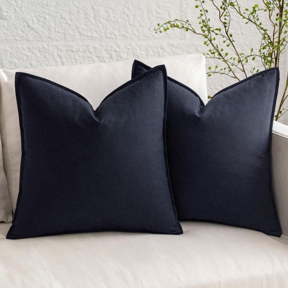 imageMIULEE Pack of 2 Decorative Linen Pillow Covers Boho Farmhouse Modern Soft Accent Throw Pillows Neutral Cushion Covers for Sofa Couch Bed Living Room Home Decor 18x18 Inch Olive GreenNavy Blue