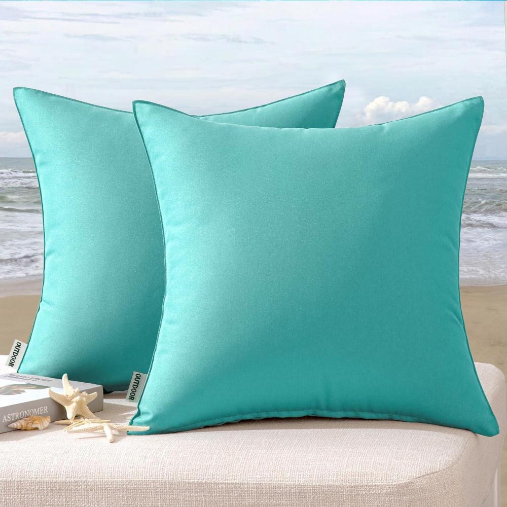 imageMIULEE Pack of 2 Decorative Outdoor Waterproof Pillow Covers Square Garden Cushion Sham Throw Pillowcase Summer Shell for Patio Tent Couch 18x18 Inch Pale GreenLight Green