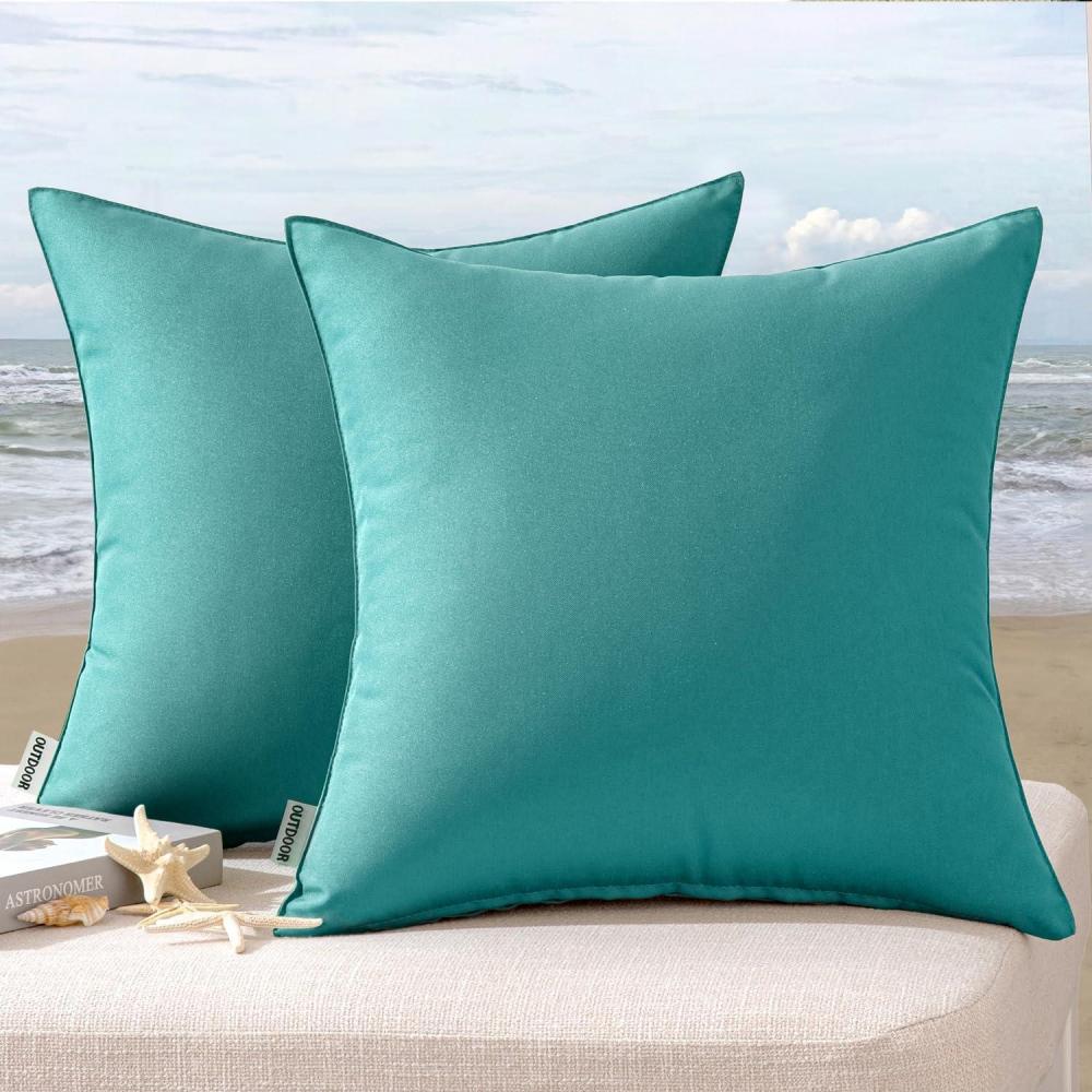 imageMIULEE Pack of 2 Decorative Outdoor Waterproof Pillow Covers Square Garden Cushion Sham Throw Pillowcase Summer Shell for Patio Tent Couch 18x18 Inch Pale GreenTeal