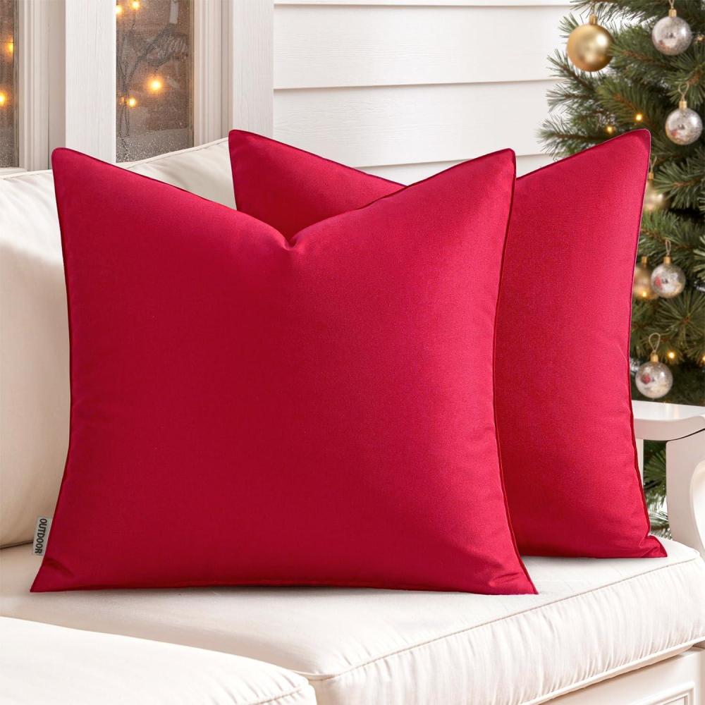 imageMIULEE Pack of 2 Decorative Outdoor Waterproof Pillow Covers Square Garden Cushion Sham Throw Pillowcase Summer Shell for Patio Tent Couch 18x18 Inch Pale GreenRed