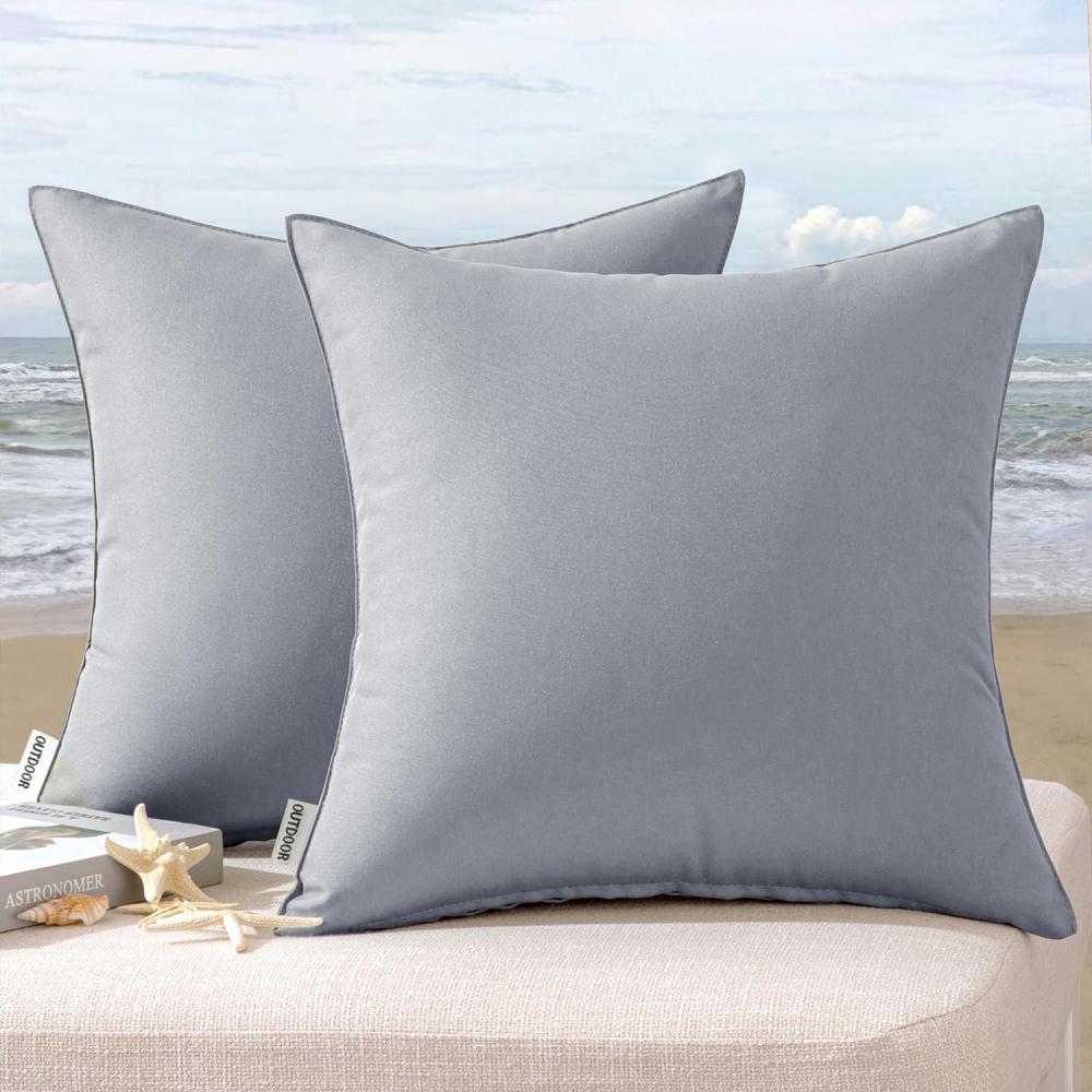 imageMIULEE Pack of 2 Decorative Outdoor Waterproof Pillow Covers Square Garden Cushion Sham Throw Pillowcase Summer Shell for Patio Tent Couch 18x18 Inch Pale GreenLight Grey