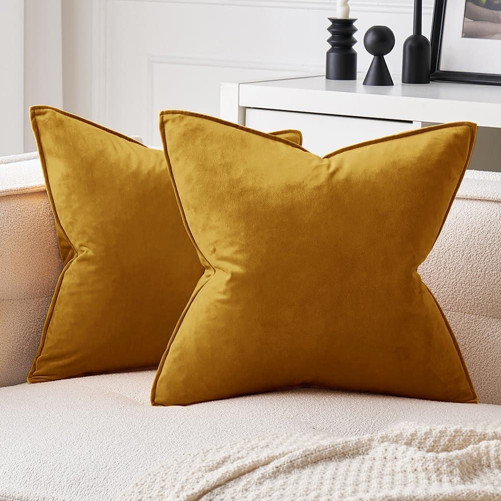 imageMIULEE Pack of 2 Navy Blue Decorative Velvet Throw Pillow Cover Soft Pillow Cover Soild Square Cushion Case for Sofa Bedroom Car 18x 18 Inch 45x 45cmMustard Yellow