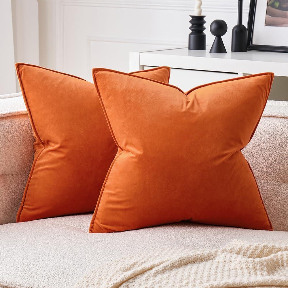 imageMIULEE Pack of 2 Navy Blue Decorative Velvet Throw Pillow Cover Soft Pillow Cover Soild Square Cushion Case for Sofa Bedroom Car 18x 18 Inch 45x 45cmOrange