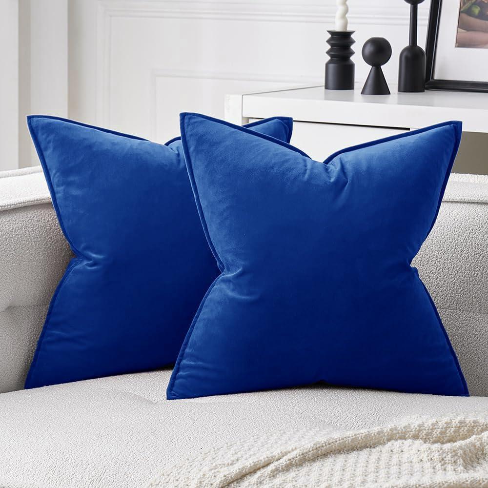 imageMIULEE Pack of 2 Navy Blue Decorative Velvet Throw Pillow Cover Soft Pillow Cover Soild Square Cushion Case for Sofa Bedroom Car 18x 18 Inch 45x 45cmRoyal Blue