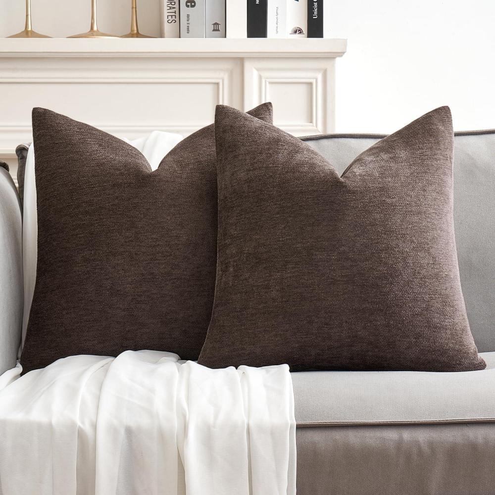 imageMIULEE Pack of 2 Orange Decorative Pillow Covers 16x16 Inch Soft Chenille Couch Throw Pillows Farmhouse Cushion Covers for Home Decor Sofa Bedroom Living RoomDark Brown