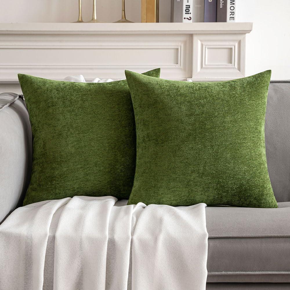 imageMIULEE Pack of 2 Orange Decorative Pillow Covers 16x16 Inch Soft Chenille Couch Throw Pillows Farmhouse Cushion Covers for Home Decor Sofa Bedroom Living RoomMoss Green