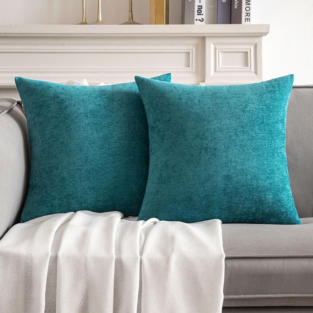 imageMIULEE Pack of 2 Orange Decorative Pillow Covers 16x16 Inch Soft Chenille Couch Throw Pillows Farmhouse Cushion Covers for Home Decor Sofa Bedroom Living RoomTeal Blue