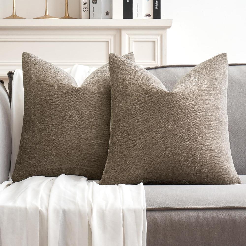 imageMIULEE Pack of 2 Orange Decorative Pillow Covers 16x16 Inch Soft Chenille Couch Throw Pillows Farmhouse Cushion Covers for Home Decor Sofa Bedroom Living RoomLight Brown