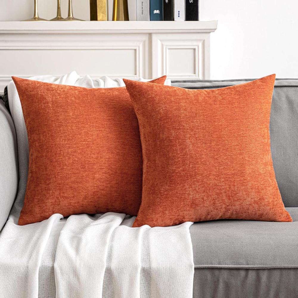 imageMIULEE Pack of 2 Orange Decorative Pillow Covers 16x16 Inch Soft Chenille Couch Throw Pillows Farmhouse Cushion Covers for Home Decor Sofa Bedroom Living RoomBurnt Orange