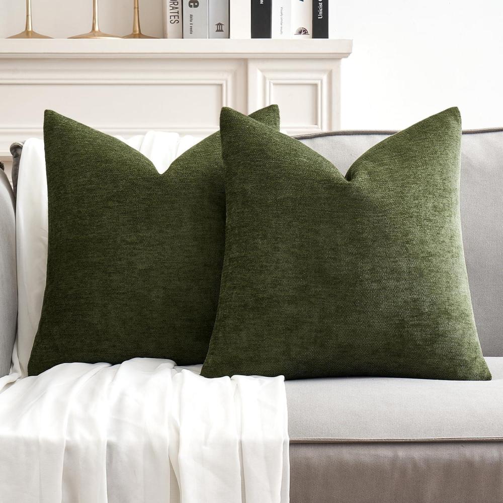 imageMIULEE Pack of 2 Orange Decorative Pillow Covers 16x16 Inch Soft Chenille Couch Throw Pillows Farmhouse Cushion Covers for Home Decor Sofa Bedroom Living RoomOlive Green