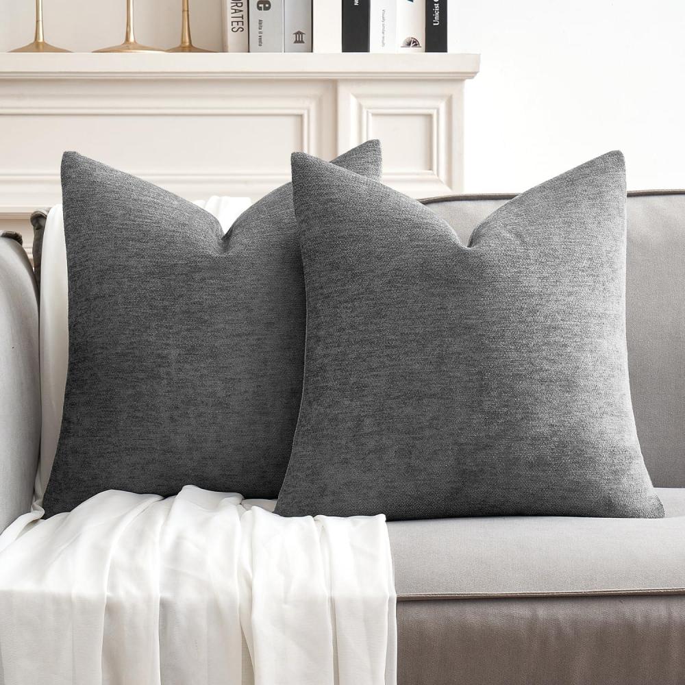 imageMIULEE Pack of 2 Orange Decorative Pillow Covers 16x16 Inch Soft Chenille Couch Throw Pillows Farmhouse Cushion Covers for Home Decor Sofa Bedroom Living RoomDark Gray