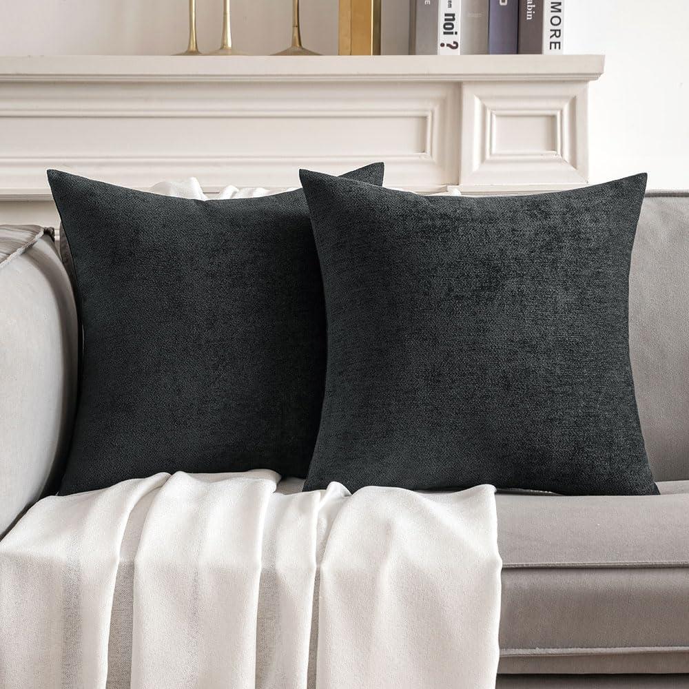 imageMIULEE Pack of 2 Orange Decorative Pillow Covers 16x16 Inch Soft Chenille Couch Throw Pillows Farmhouse Cushion Covers for Home Decor Sofa Bedroom Living RoomBlack