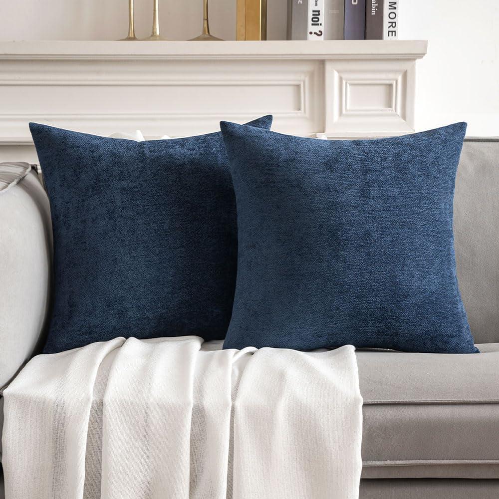 imageMIULEE Pack of 2 Orange Decorative Pillow Covers 16x16 Inch Soft Chenille Couch Throw Pillows Farmhouse Cushion Covers for Home Decor Sofa Bedroom Living RoomNavy Blue