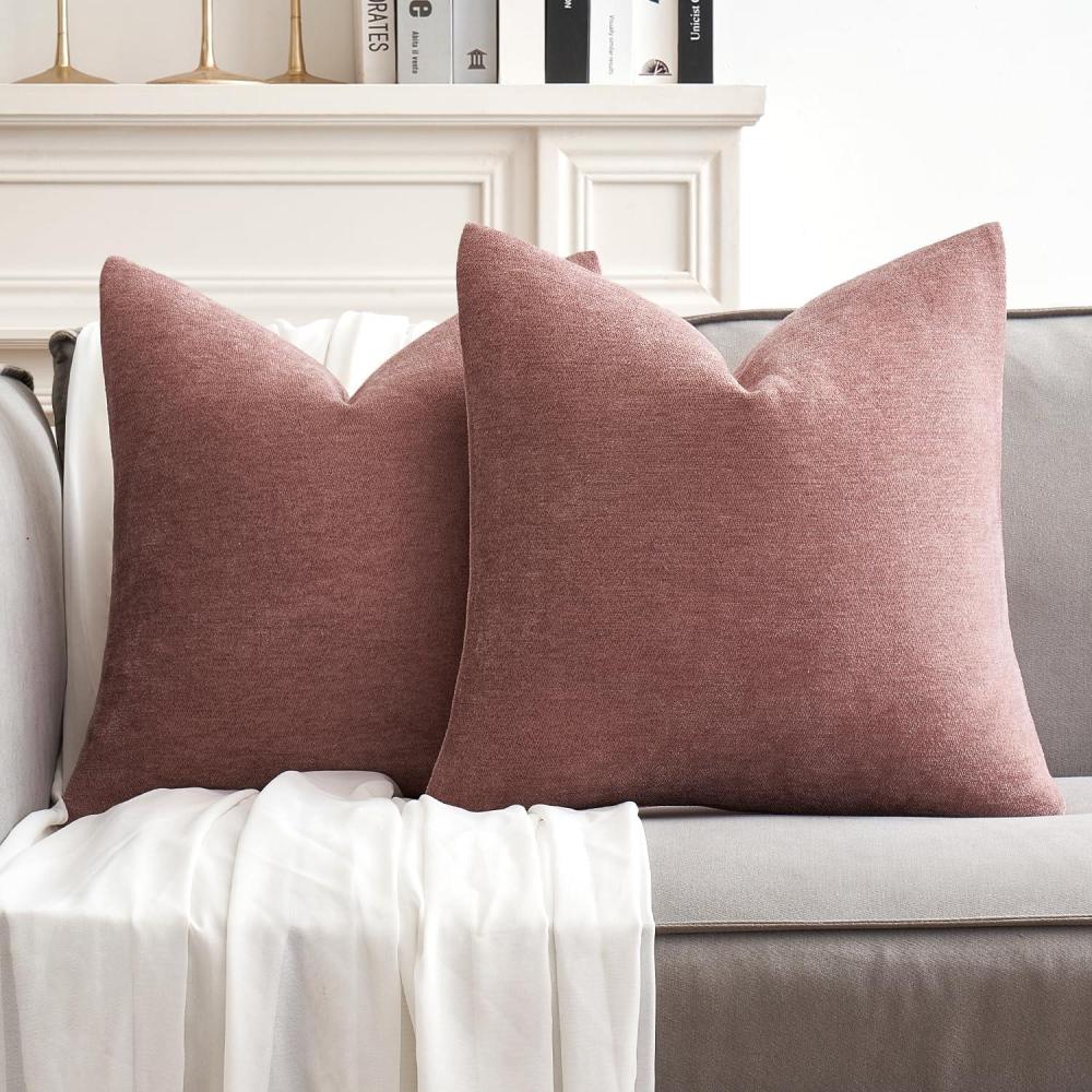 imageMIULEE Pack of 2 Orange Decorative Pillow Covers 16x16 Inch Soft Chenille Couch Throw Pillows Farmhouse Cushion Covers for Home Decor Sofa Bedroom Living RoomBlush Pink