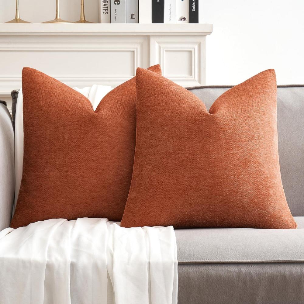 imageMIULEE Pack of 2 Orange Decorative Pillow Covers 16x16 Inch Soft Chenille Couch Throw Pillows Farmhouse Cushion Covers for Home Decor Sofa Bedroom Living RoomOrange