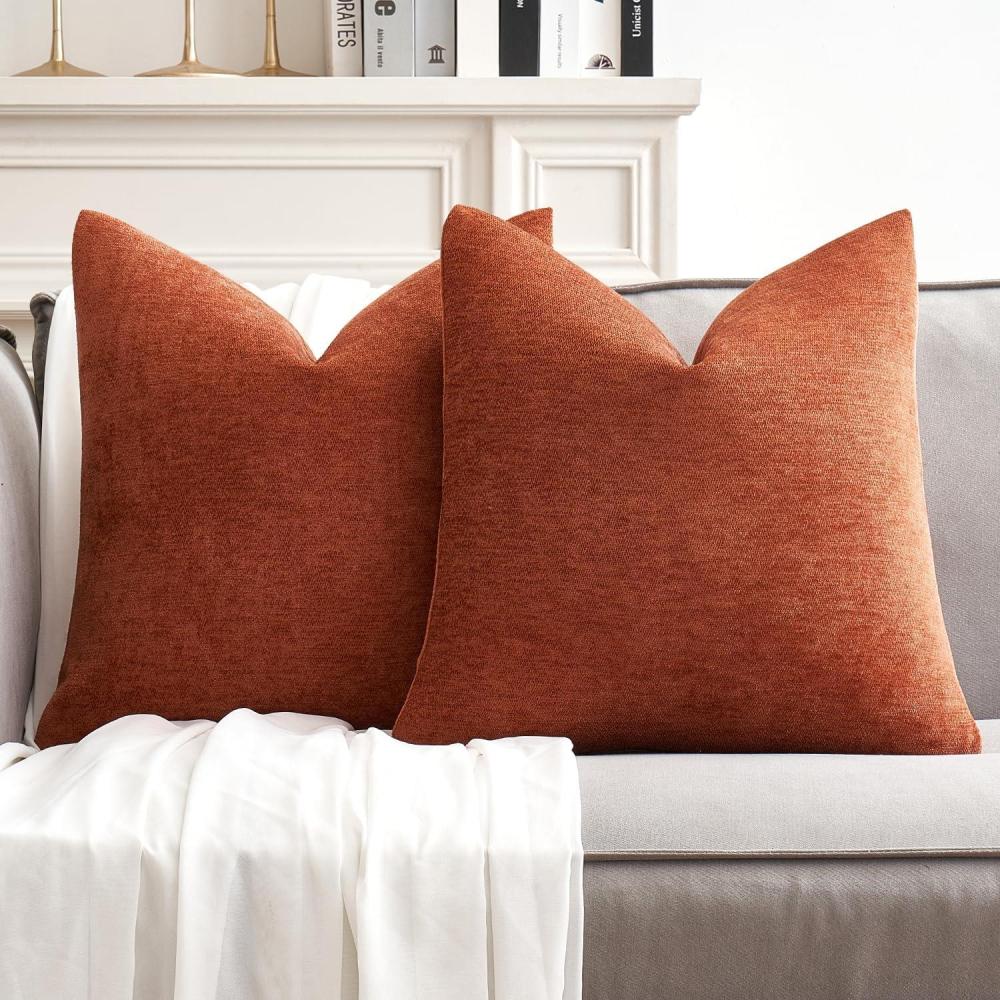 imageMIULEE Pack of 2 Orange Decorative Pillow Covers 16x16 Inch Soft Chenille Couch Throw Pillows Farmhouse Cushion Covers for Home Decor Sofa Bedroom Living RoomRust