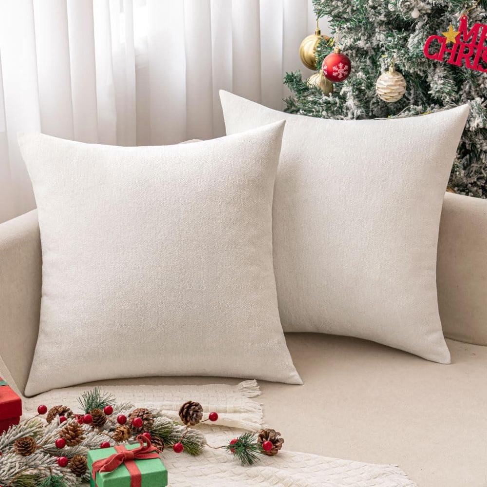 imageMIULEE Pack of 2 Orange Decorative Pillow Covers 16x16 Inch Soft Chenille Couch Throw Pillows Farmhouse Cushion Covers for Home Decor Sofa Bedroom Living RoomPure White